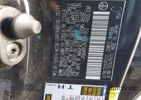 2019 Toyota Prius Le из США, поврежденный, VIN JTDKARFU7K3091953